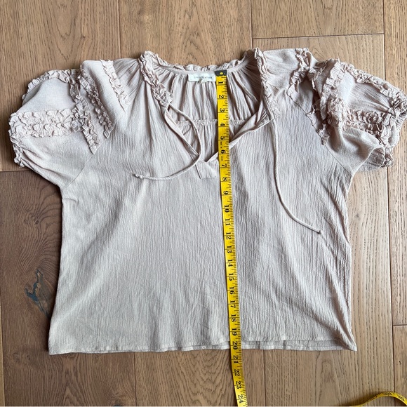 Sheer Pale Pink Gauze Ruffle Short Sleeve Blouse size small 100% cotton - Picture 2 of 6